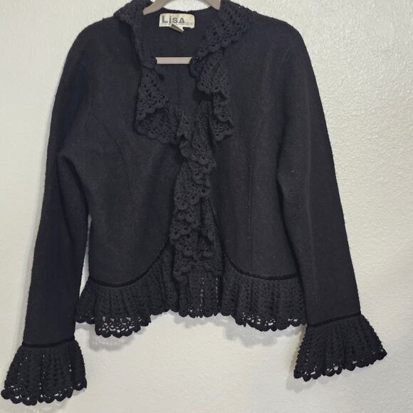 Lisa International 100% Wool Black jacket size L Gothic, Whimsical- Fairy - Picture 3 of 10